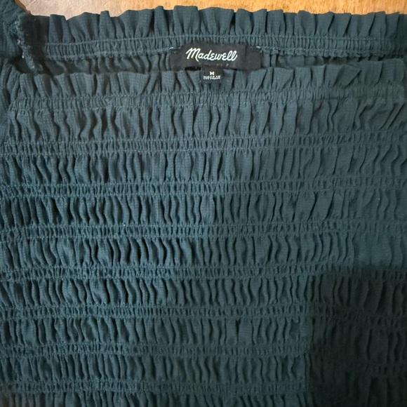 Madewell Forest Green Smocked Puff Sleeve Blouse Cottagecore M - Picture 2 of 5